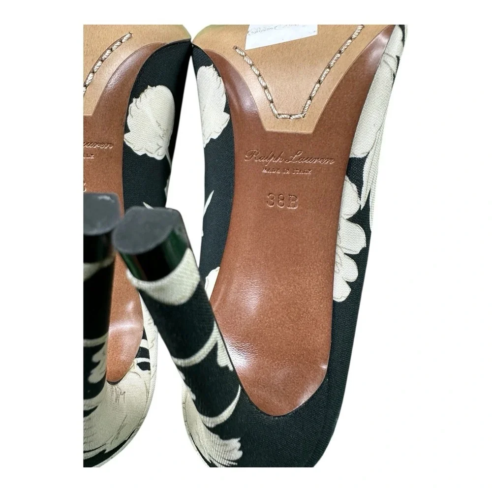 Ralph Lauren Purple Label Floral Canvas Pump Heel Black White 38B NEW 683001